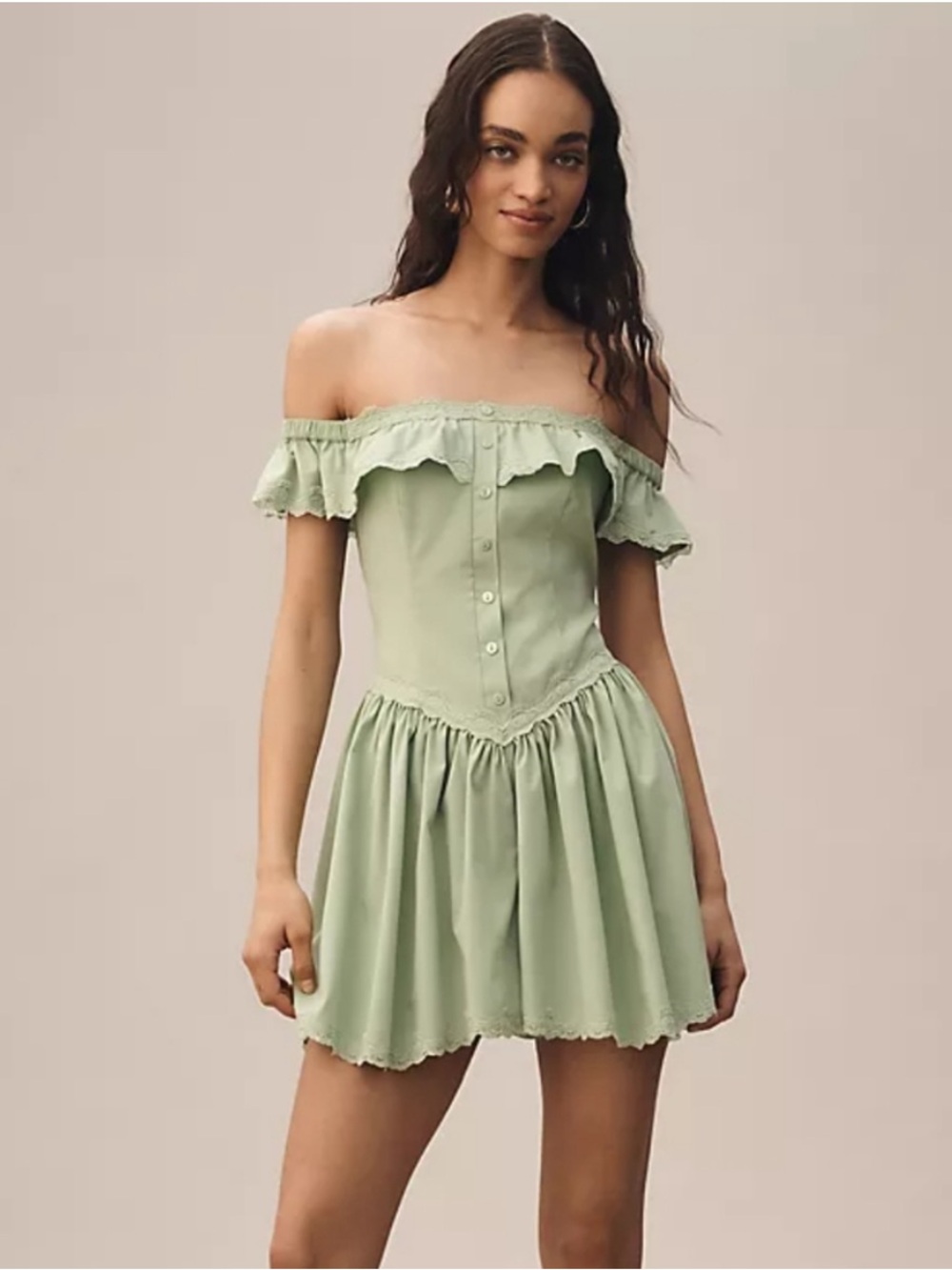 Anthropologie Mare Mare Off Shoulder Romper Green Size XS